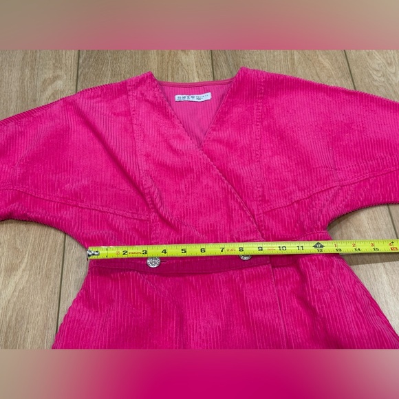 Zara Denim Co Pink Corduroy Wrap Dress Long Sleeve Size 6 - Picture 7 of 9